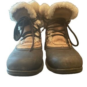 Sorel Tan & Black Snow Angel Lace Up Snow Boots Women's Size 9 EUC Water…
